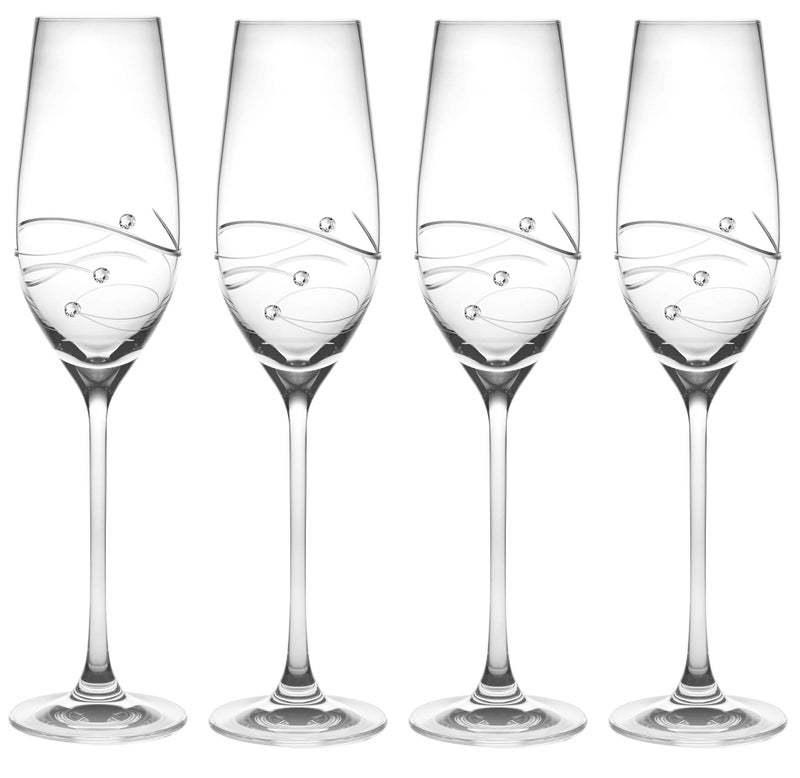 Barski - Handmade Glass - Sparkle - Champagne Flute Glass - Decorated with Real Crystal Diamonds - 7 oz. - Made in Europe - Set of 4 - Image 1